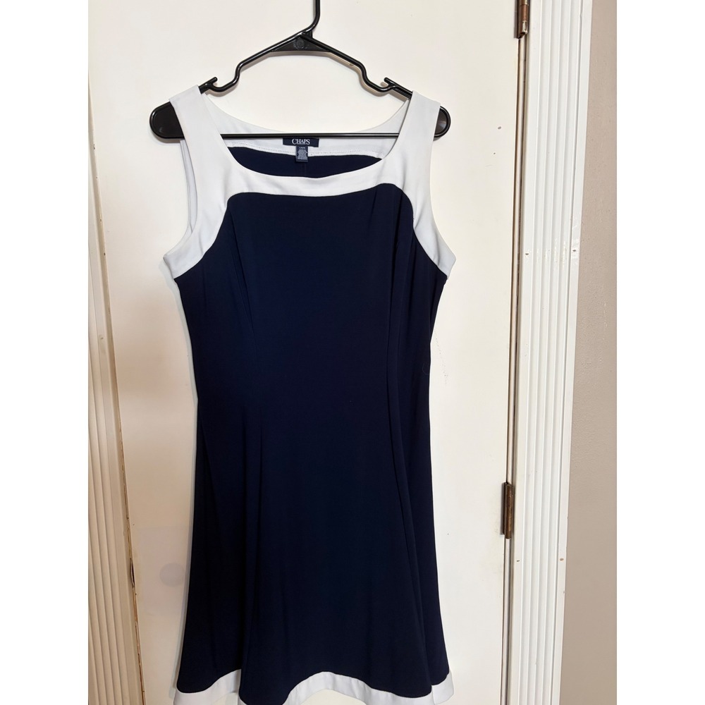 Chaps Womens Navy Blue White Colorblock Sleeveless A-Line Dress Size Large
